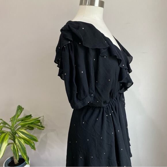 For Love & Lemons Disco Baby Black Ruffle Gold Star Mini Dress Size Small - Picture 4 of 10
